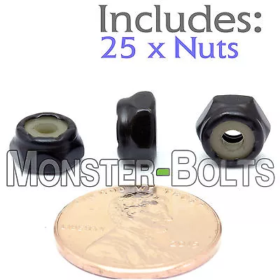 #6-32 NM - Qty 25 - Nylon Insert Hex Lock / Stop Nuts SAE - Steel W Black Oxide • $6.80