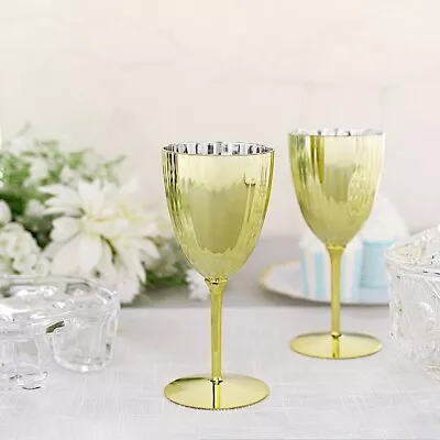 Gold Premium Metallic Plastic 8 Oz Wine Glasses Disposable Party Events Wedding • $13.51