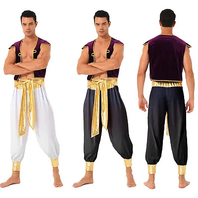 £15.59 • Buy Mens Arabian Prince Costume Waistcoat Harem Pants Set Role Play Halloween Outfit