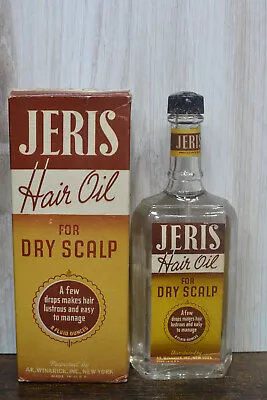 Vintage 1940s Glass Bottle Of Jeris Hair Oil * NEW OLD STOCK * FULL RARE BARBER • $79.95