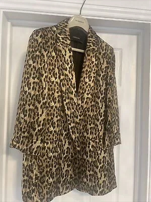 Zara Leopard Print Satin Open Boyfriend Style Blazer Jacket Size L - 3/4 Sleeve • £30