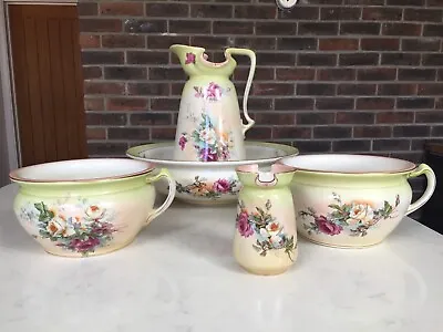 £150 • Buy ANTIQUE Victorian Wash Set With Bowl, Pitcher Jug, Two Chamber Pots And Vase