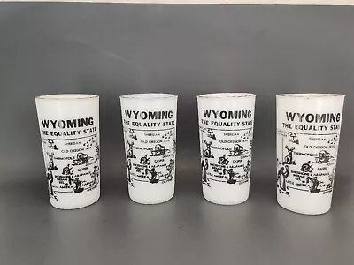 Vtg Hazel Atlas Set Of 4 Milk Glass Wyoming Tumblers Coveys Little America 3861 • $39.99