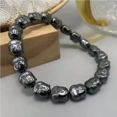 Natural Meteorite Buddha Head Beaded Good Luck Bracelet • $8.99