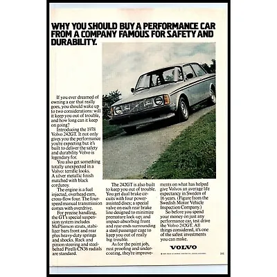 1978 Volvo 242GT 2 Door Coupe Vintage Print Ad Classic Car Wall Art Sweden • $10.97