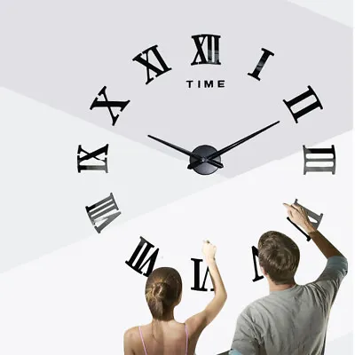 3D DIY Large Roman Numerals Luxury Mirror Wall Sticker Clock Home Office Decor • £13.99