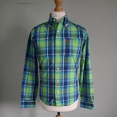 Hollister Green Blue Mix Plaid Button Down Shirt W/ Chest Pocket Mens Size Small • £11.97