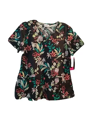 Jungle Life Flowers Zebra Jaguar Woman Scrub Top By Scrub Star NWT Size Medium • $12.99