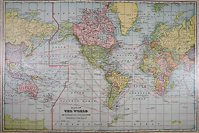 1910 Atlas Map ~ THE WORLD W/ OCEAN ROUTES ~ Free S&H - Large (17  X 29 ) • $27.15