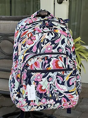 Vera Bradley Large Essential Backpack Mod Paisley Laptop Tote Bag Quilted Navy • $77.99