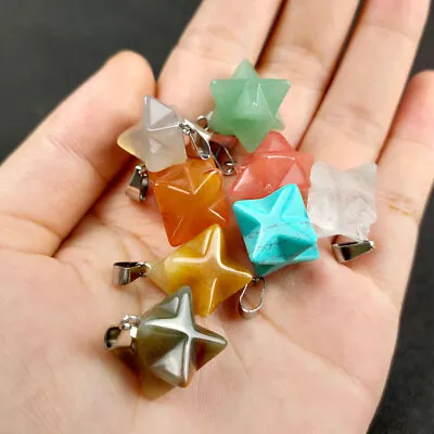 $2.29 • Buy Natural Crystal Quartz Merkaba Star Sacred Geometry Star Chakra Healing Pendant