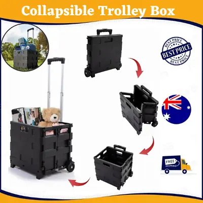 Grocery Basket Foldable Shopping Cart Trolley Pack & Roll Folding Crate Portable • $23.50
