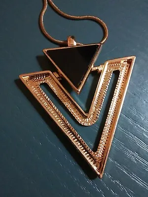 $13.99 • Buy Nice Gold Tone Black Enamel Triangle & V Shape Necklace. M5019