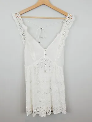 ZIMMERMANN Womens Size 1 Or 10 / US 6 White Silk Blend Broderie Playsuit Romper • $250