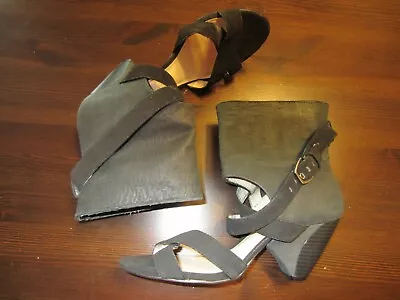 MRKT Black Leather/Fabric? Woman Comfortable Buckle Heel Sandal Shoes Sz 8 • $4.99