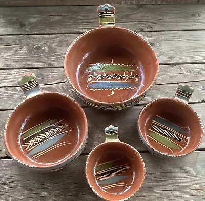 Vintage Terracotta Mexican Clay Pottery Nesting Handled Bowls • $20