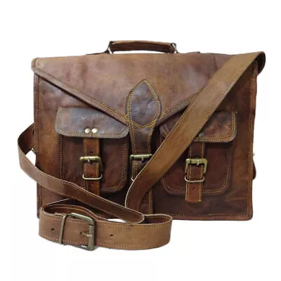 Vintage Genuine Leather Men's Briefcase Crossbody Shoulder Brown Laptop... • $50.76