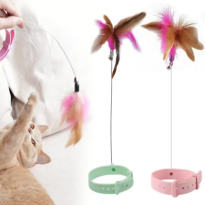 Cat Feather Collar Adjustable Interactive Cat Toy With Soft Silicone Bell Gift • £4.49