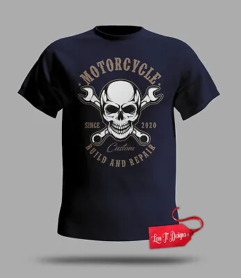 £9.99 • Buy Motorcycle Skull Design T-shirt Mechanic T Shirt Custom Biker Tshirt T Shirt