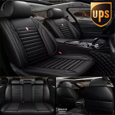 $66.92 • Buy Black Car Seat Covers Full Surrounded PU Leather Front+Rear Cushion Universal