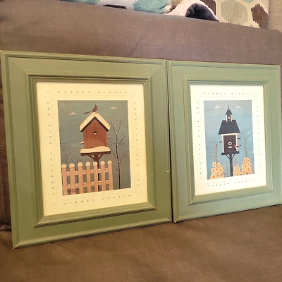 $24.99 • Buy 2 Warren Kimble Birdhouse Framed Prints Birds Flowers 14  X 12 