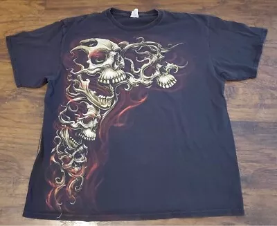 Vintage Y2k Skull Print T Shirt Size XL Black Short Sleeve Delta Pro • $29.95