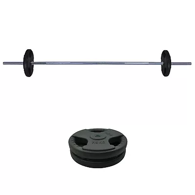 23kg Rubber Coated Ez Grip Cast Iron Weight Plate + 180cm Barbell Bar Weight Set • $111.14