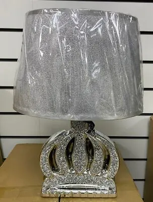 £24.99 • Buy New Crushed Diamond Silver LED Table Lamp Flower Style With Shade Glitter Romany