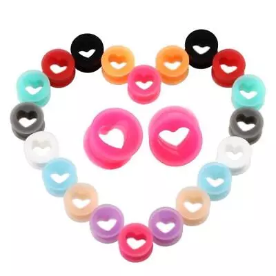 2Pcs Colorful Heart Shaped Silicone Ear Gauges Double Flared Tunnels Set • £3.56