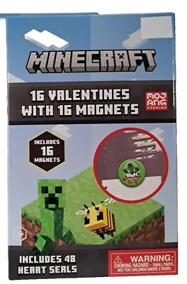 Minecraft   16 Valentines With 16 Magnets & 48 Heart Seals • $10.99