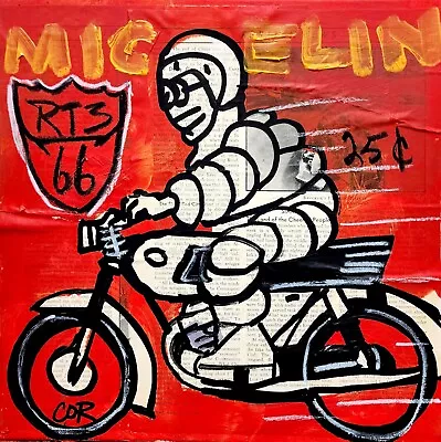 CORBELLIC EXPRESSIONISM 12x12 MICHELIN MAN VINTAGE AD MOTORCYCLE POP ART SERIES • $0.98