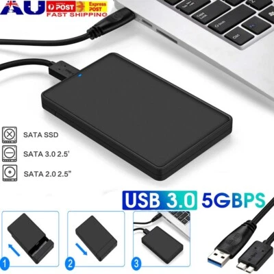 Black USB 3.0 Hard Drive Disk 2.5  SATA HDD SSD External Slim Enclosure Case • $9.69