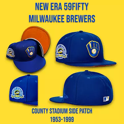 New Era Milwaukee Brewers 59FIFTY Fitted Hat County Stadium 1953-99 Patch 7 5/8 • $44.94