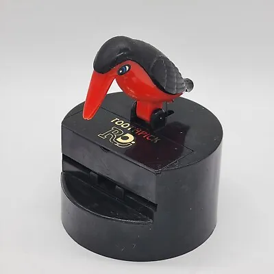 Vintage Plastic Woodpecker Bird Toothpick Holder Mechanical Dispenser Black Red  • $16.50