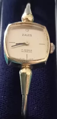 Rare Zales 17 Jewels Incabloc Vintage Ladies Watch Bangle Swiss Made • £15