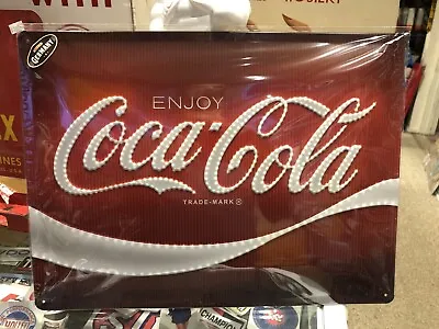 Coca Cola Enjoy Embossed Metallic Finish Metal Sign • $35