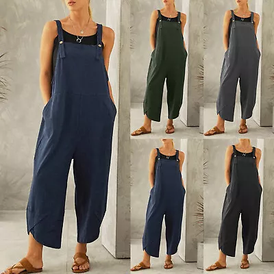 Women Fashion Casual Solid Pocket Romper Long Playsuit Strap Button Jumpsuit • $34.61