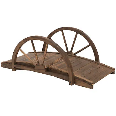 Outsunny Wooden Garden Bridge Arc WalkwayHalf Wheeled Railings Stained Wood • £42.99