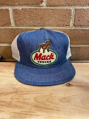 Vintage Mack Trucks K Brand Denim Mesh Snapback Trucker Hat • $45