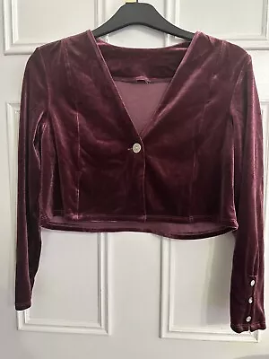 V-Neck  Velvet Burgundy Crop Top New Never Worn Size 8 • £6.85