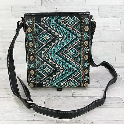 P&G Faux Leather Crossbody Bag Purse Teal Embroidery Should Bag Western Festival • $24.99