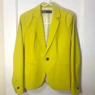 $25 • Buy Zara Yellow 1 Button Lined Blazer Lightweight Pockets Fall Spring Size 4