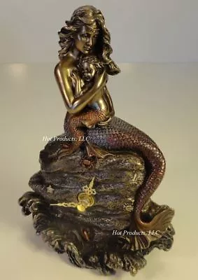 8  Mermaid CLOCK Nautical Decor Sculpture Figurine Statue Bronze Finish • $63.90