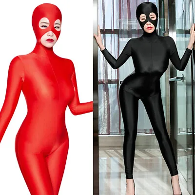 £19.19 • Buy Women's Sexy Sheer Bodysuit CROTCH ZIPPER Shiny Zentai Catsuit Jumpsuit Romper