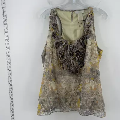 NWT MM Couture Beige Multicolor Polyester Floral Short Sleeve Blouse Women  L • $23.75