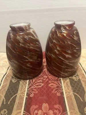 2 Brown Swirl Murano Style Art Glass Pendant Light Shades • $18