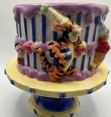 Vintage 2000s Disney Happy Birthday Cake Stand Cookie Jar Winnie Pooh Eeyore Tig • $15.99