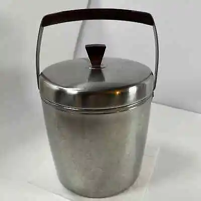 MCM West Bend Ice Bucket Ice Butler Stainless Steel Wooden Handle 4 Qt • $19.95
