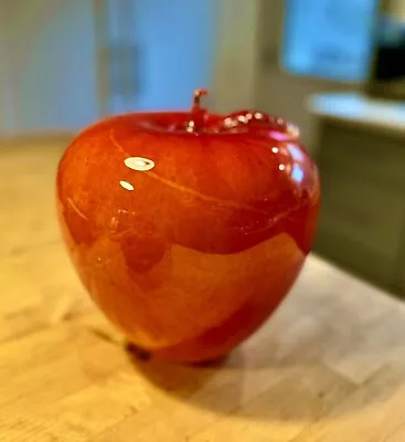 8”x6” Large Murano Style Glass Red Apple With Orange Vine Sculpture A++ • $76.99