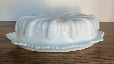 Lovely Fenton Cactus Milk Glass Oval Covered Butter Dish Vintage Marked Fenton • $30